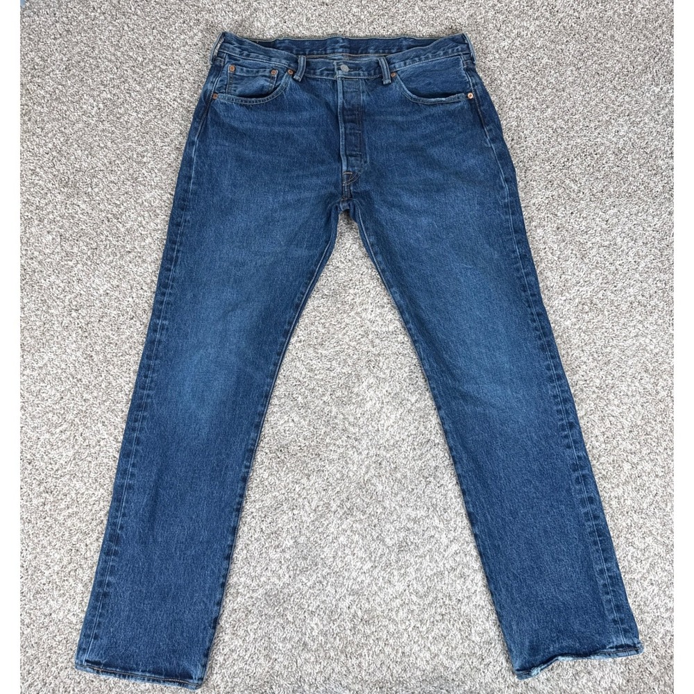 Levis 501 Jeans Mens 38x34 Blue Dark Wash Button Fly Cotton Denim Original Fit